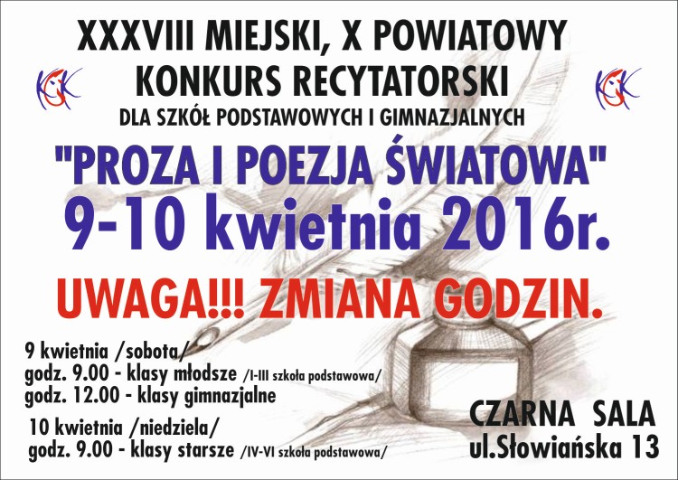 Obraz dla galerii: 9.04.2016 Konkurs Recytatorski Proza i poezja światowa